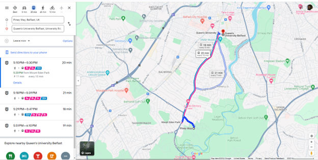 Screenshot from Google Maps, showing directions.
